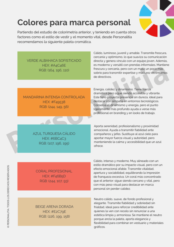 Estudio de color marca personal personalitia